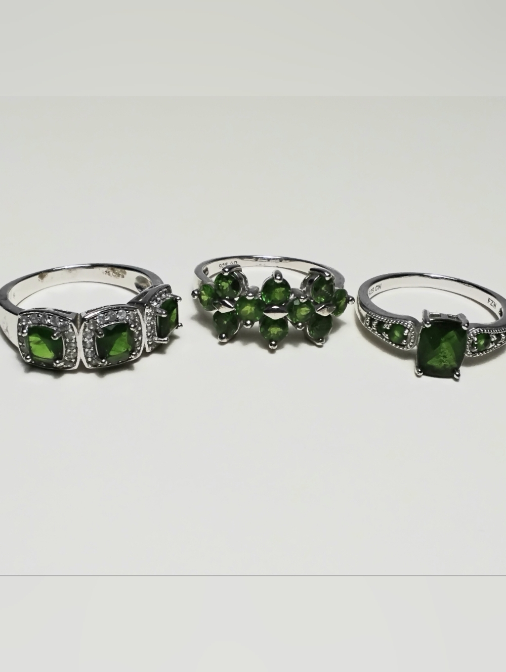 925 Silver 3 Lot Green Diopside Rings Sz 8-1/2, 8-3/4